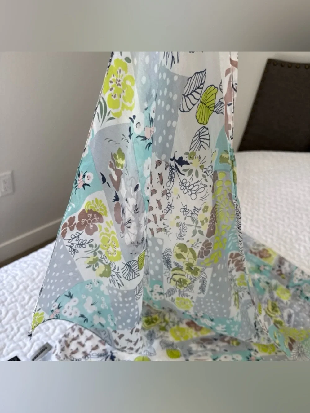 VTG Vivante By VSA 100% Silk‎ Scarf Wrap Patchwork Floral ~72”x 21” Boho Spring